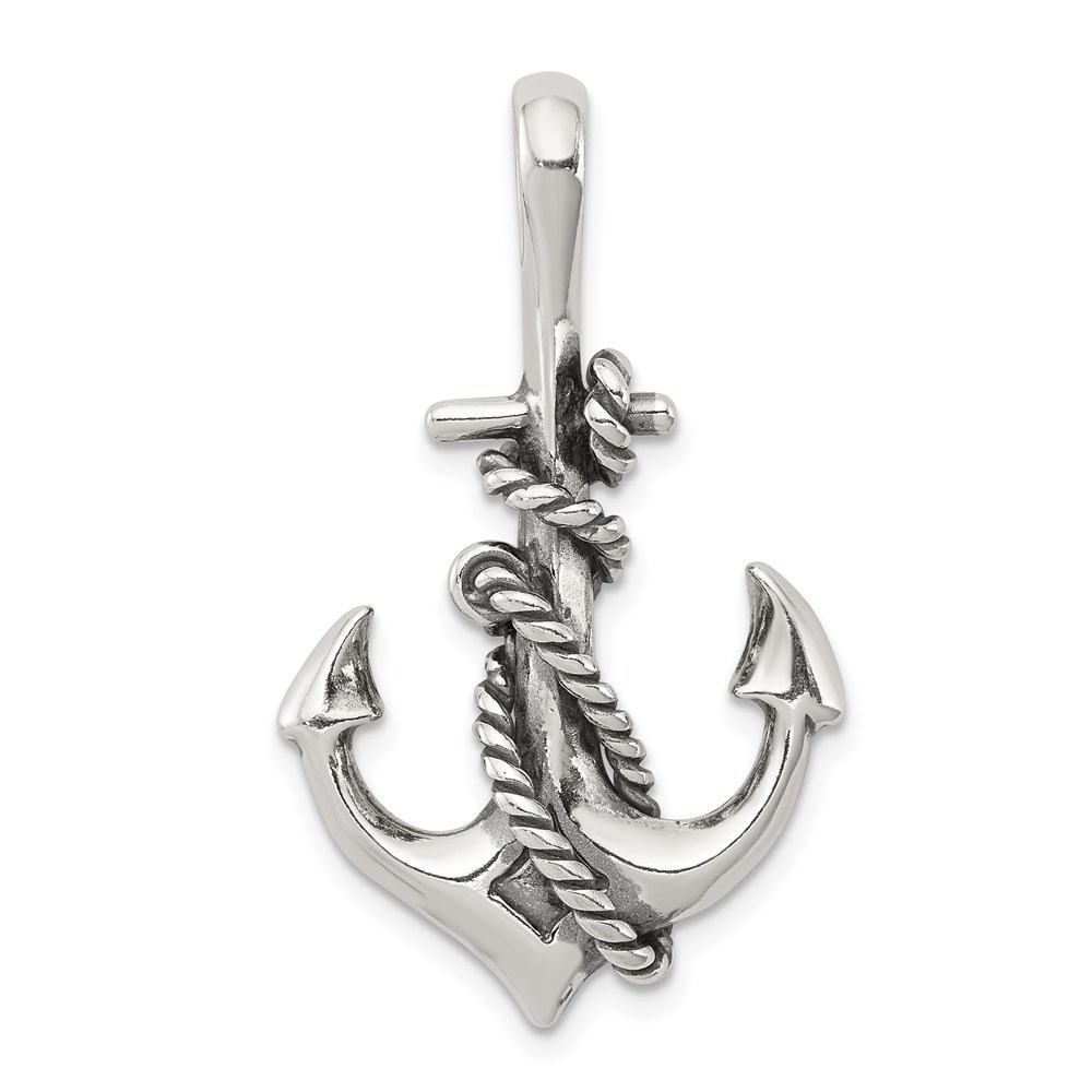 Sterling Silver Nautical Antiqued Anchor & Rope Small Necklace Pendant Unisex